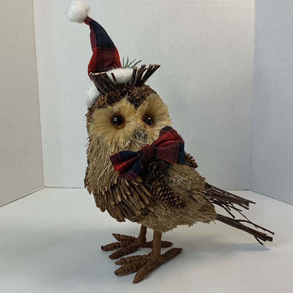 HOLIDAY WOODLAND OWL NATURAL MATERIALS WOOD SPRIT DECOR RAW ORGANIC BIRD